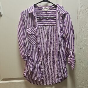 Express Purple and White Striped Shirt
